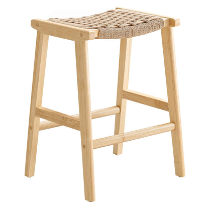 Modway - Saoirse Woven Rope Wood Counter Stool Set of 2 by Modway  Bar and Dining Bar and Counter Stools Brown - EEI-6548-NAT-NAT