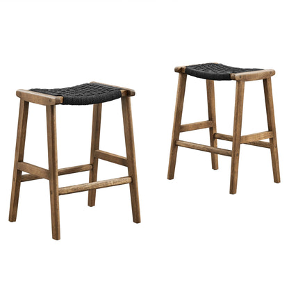 Modway - Saoirse Woven Rope Wood Counter Stool Set of 2 by Modway  Bar and Dining Bar and Counter Stools Black - EEI-6548-WAL-BLK
