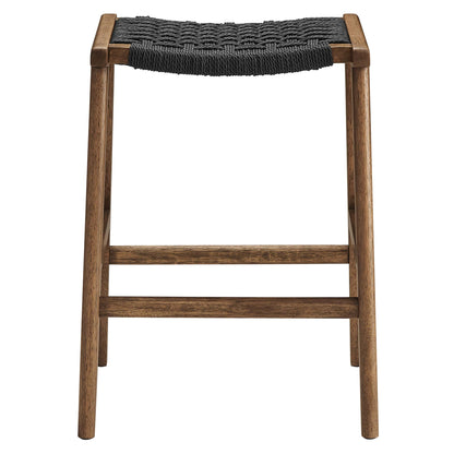Modway - Saoirse Woven Rope Wood Counter Stool Set of 2 by Modway  Bar and Dining Bar and Counter Stools Black - EEI-6548-WAL-BLK