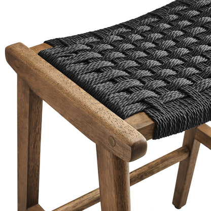Modway - Saoirse Woven Rope Wood Counter Stool Set of 2 by Modway  Bar and Dining Bar and Counter Stools Black - EEI-6548-WAL-BLK