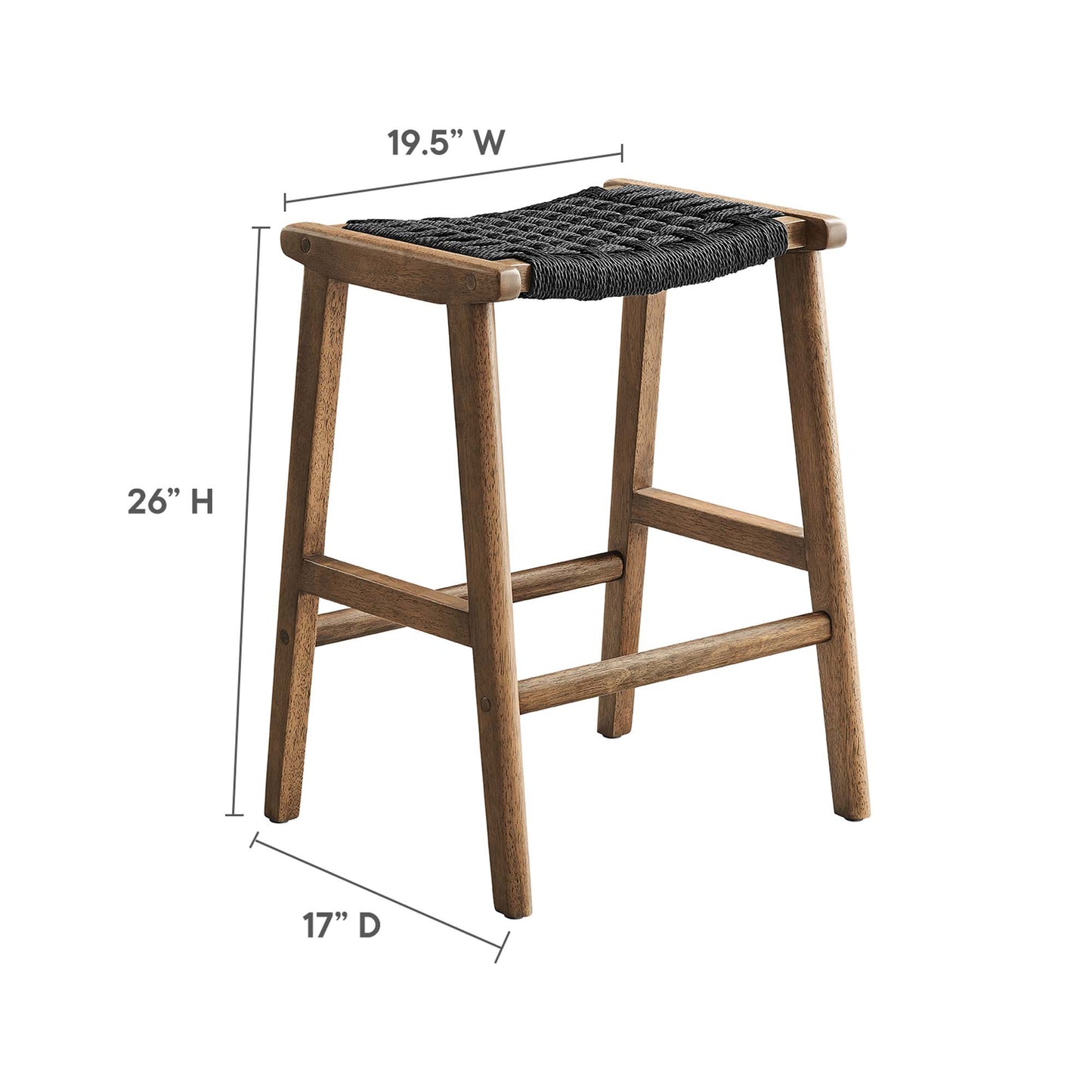 Modway - Saoirse Woven Rope Wood Counter Stool Set of 2 by Modway  Bar and Dining Bar and Counter Stools Black - EEI-6548-WAL-BLK