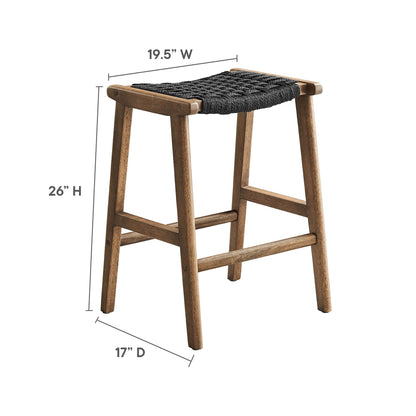 Modway - Saoirse Woven Rope Wood Counter Stool Set of 2 by Modway  Bar and Dining Bar and Counter Stools Black - EEI-6548-WAL-BLK
