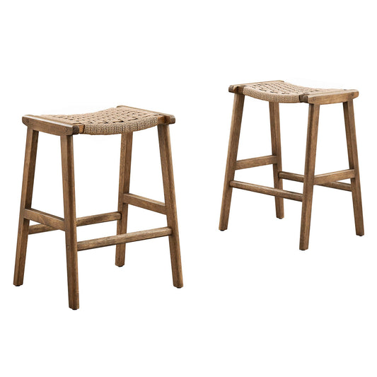 Modway - Saoirse Woven Rope Wood Counter Stool Set of 2 by Modway  Bar and Dining Bar and Counter Stools Brown - EEI-6548-WAL-NAT