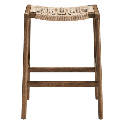 Modway - Saoirse Woven Rope Wood Counter Stool Set of 2 by Modway  Bar and Dining Bar and Counter Stools Brown - EEI-6548-WAL-NAT