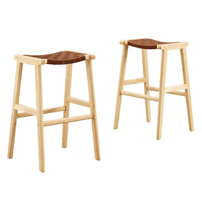 Modway Outlet Saoirse Leather Wood Bar Stool Set of 2 by Modway  Bar and Dining Furniture Natural Brown - EEI-6549-NAT-BRN