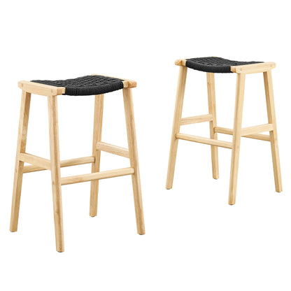 Modway - Saoirse Woven Rope Wood Bar Stool Set of 2 by Modway  Bar and Dining Bar and Counter Stools Black - EEI-6550-NAT-BLK