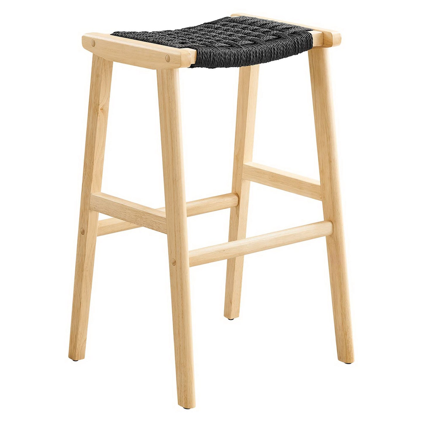 Modway - Saoirse Woven Rope Wood Bar Stool Set of 2 by Modway  Bar and Dining Bar and Counter Stools Black - EEI-6550-NAT-BLK