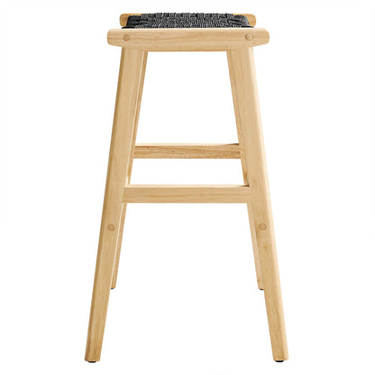 Modway - Saoirse Woven Rope Wood Bar Stool Set of 2 by Modway  Bar and Dining Bar and Counter Stools Black - EEI-6550-NAT-BLK