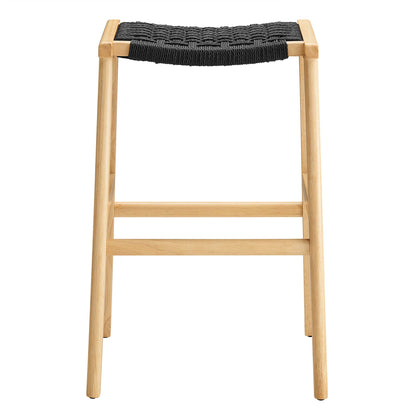 Modway - Saoirse Woven Rope Wood Bar Stool Set of 2 by Modway  Bar and Dining Bar and Counter Stools Black - EEI-6550-NAT-BLK
