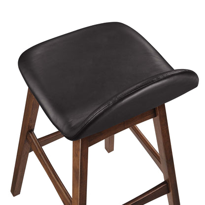 Brown wood bar stools with square seats and cross-braced legs, set of 2.