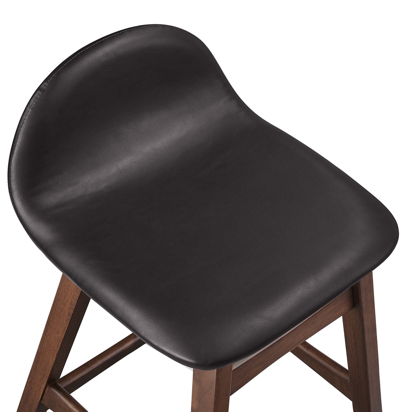 Brown wood counter stools set of 2 with curved back on dark wood legs