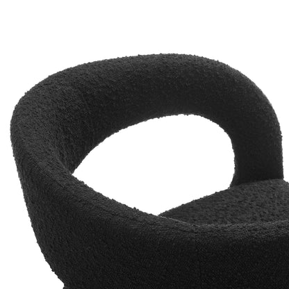 Set of 2 black boucle upholstered dining chairs.