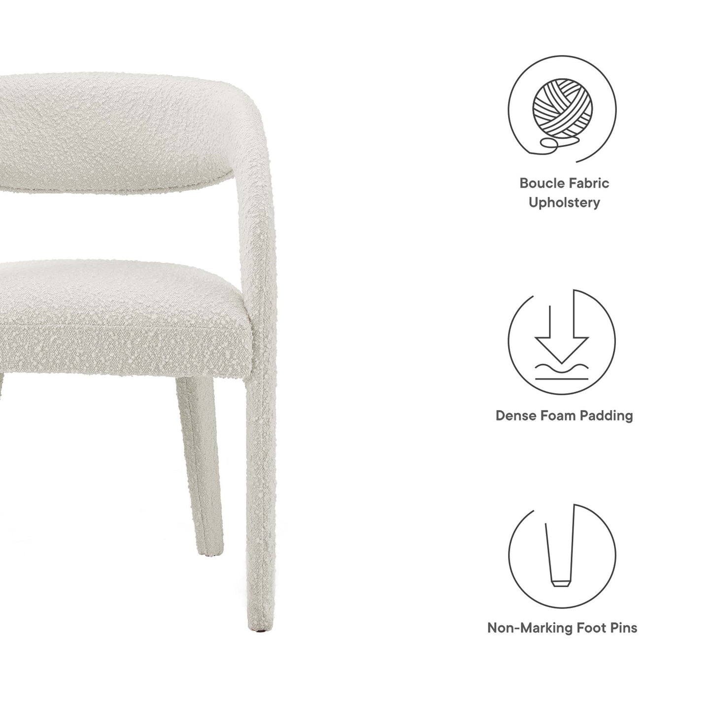 Modway - Pinnacle Boucle Upholstered Dining Chair Set of 2 by Modway  Bar and Dining Dining Chairs White - EEI-6562-IVO