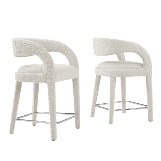 Modway Outlet Pinnacle Boucle Upholstered Counter Stool Set of 2 by Modway  Bar and Dining Furniture Ivory Silver - EEI-6565-IVO-SLV