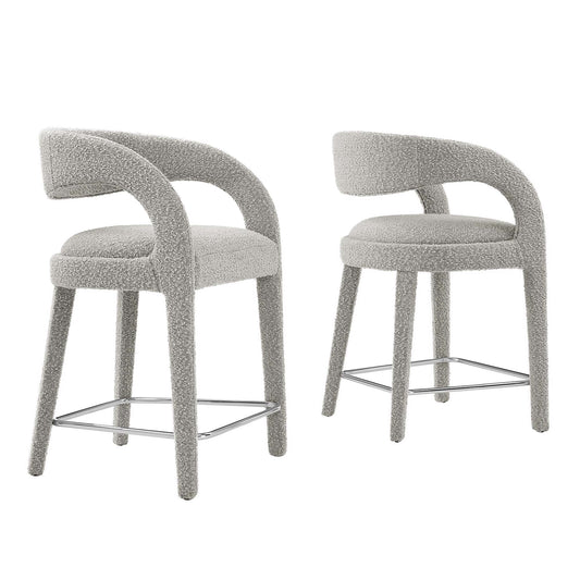 Modway Outlet Pinnacle Boucle Upholstered Counter Stool Set of 2 by Modway  Bar and Dining Furniture Taupe Silver - EEI-6565-TAU-SLV