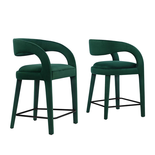 Modway Outlet Pinnacle Performance Velvet Counter Stool Set of 2 by Modway  Bar and Dining Furniture Green Black - EEI-6566-GRN-BLK