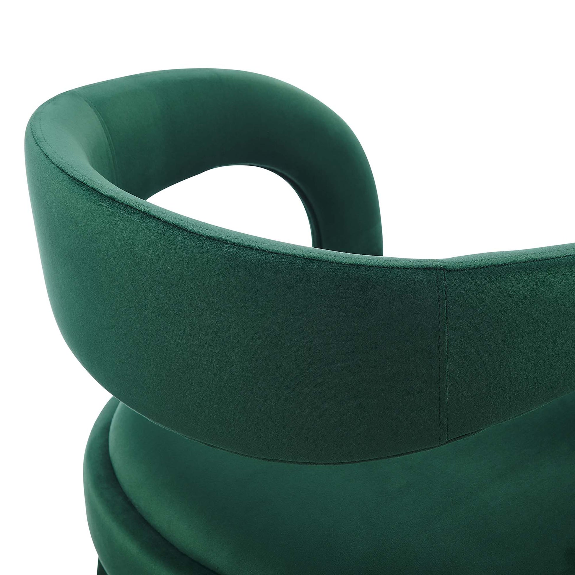 Emerald green velvet counter stools, set of 2 with black legs.