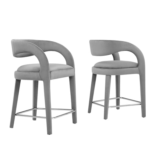 Modway Outlet Pinnacle Performance Velvet Counter Stool Set of 2 by Modway  Bar and Dining Furniture Gray Silver - EEI-6566-GRY-SLV