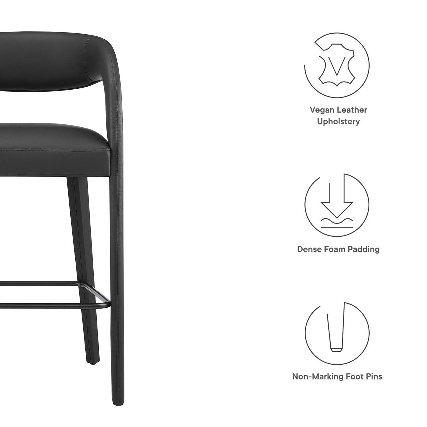 Modway - Pinnacle Vegan Leather Bar Stool Set of 2 by Modway  Bar and Dining Bar and Counter Stools Black - EEI-6567-BLK-BLK