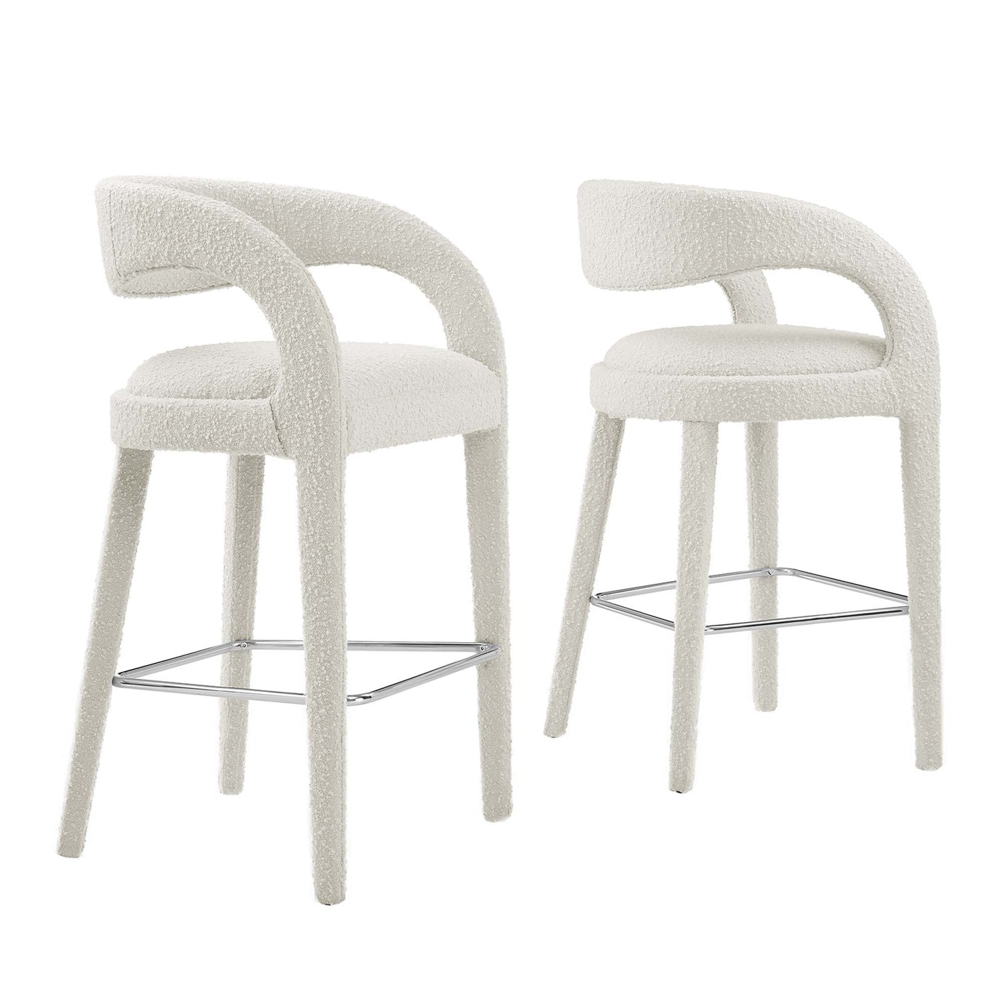 Modway Outlet Pinnacle Boucle Upholstered Bar Stool Set of 2 by Modway  Bar and Dining Furniture Ivory Silver - EEI-6568-IVO-SLV