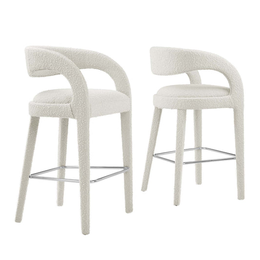 Modway Outlet Pinnacle Boucle Upholstered Bar Stool Set of 2 by Modway  Bar and Dining Furniture Ivory Silver - EEI-6568-IVO-SLV