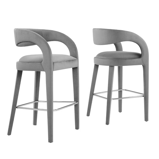 Modway Outlet Pinnacle Performance Velvet Bar Stool Set of 2 by Modway  Bar and Dining Furniture Gray Silver - EEI-6569-GRY-SLV