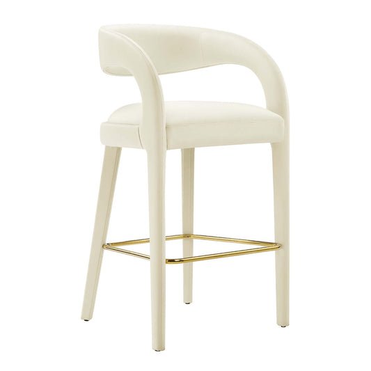 Modway Outlet Pinnacle Performance Velvet Bar Stool Set of 2 by Modway  Bar and Dining Furniture Ivory Gold - EEI-6569-IVO-GLD