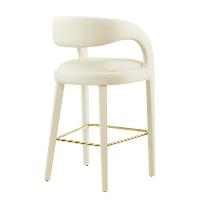 Modway Outlet Pinnacle Performance Velvet Bar Stool Set of 2 by Modway  Bar and Dining Furniture Ivory Gold - EEI-6569-IVO-GLD