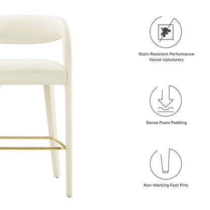 Modway Outlet Pinnacle Performance Velvet Bar Stool Set of 2 by Modway  Bar and Dining Furniture Ivory Gold - EEI-6569-IVO-GLD