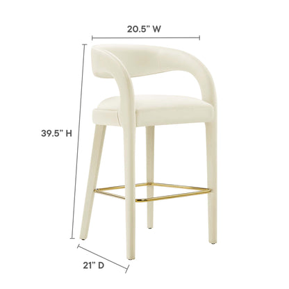 Modway Outlet Pinnacle Performance Velvet Bar Stool Set of 2 by Modway  Bar and Dining Furniture Ivory Gold - EEI-6569-IVO-GLD