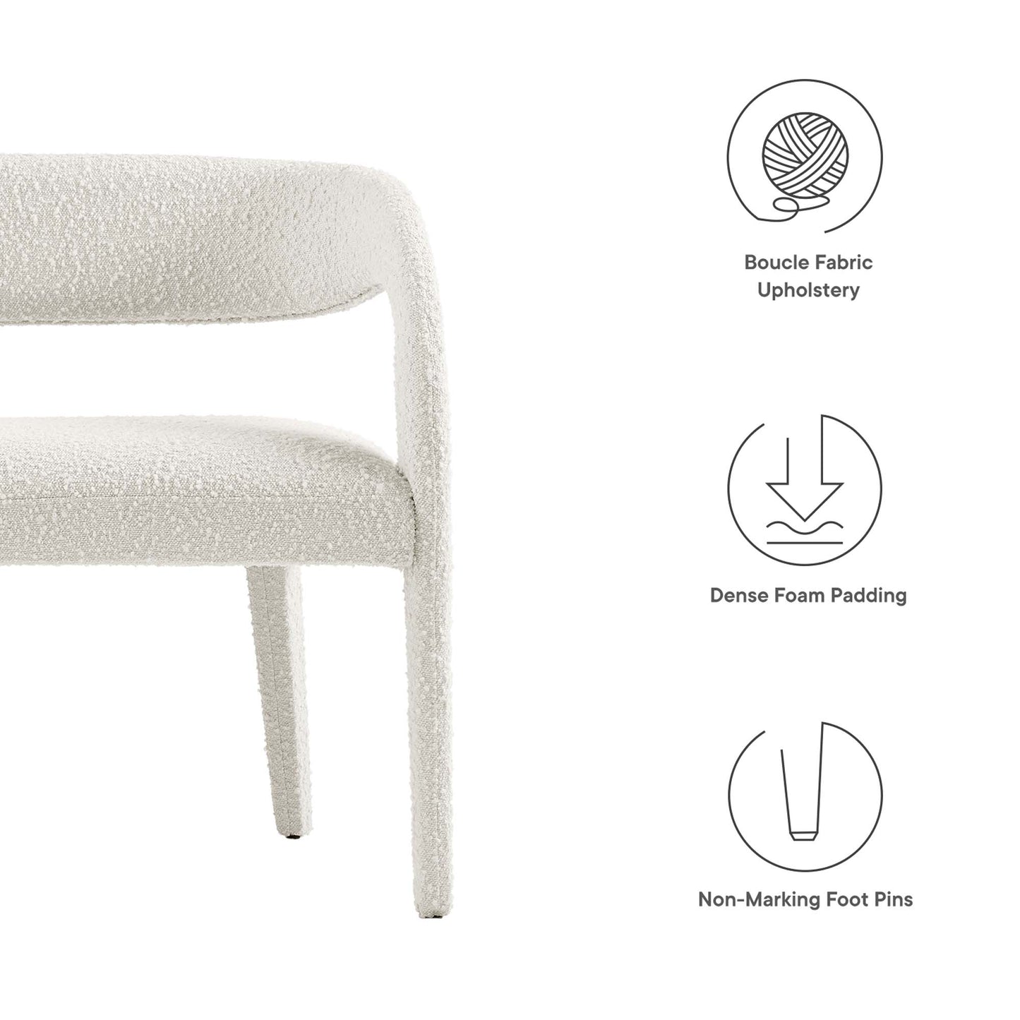 Modway - Pinnacle Boucle Fabric Accent Bench by Modway  Living Room Benches and Stools White - EEI-6571-IVO