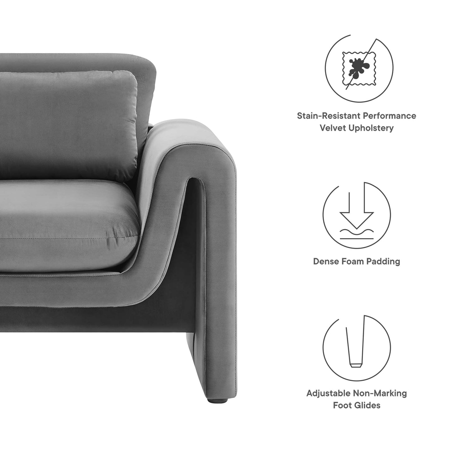 Modway Outlet Waverly Performance Velvet Armchair by Modway  Living Room Furniture Gray - EEI-6576-GRY