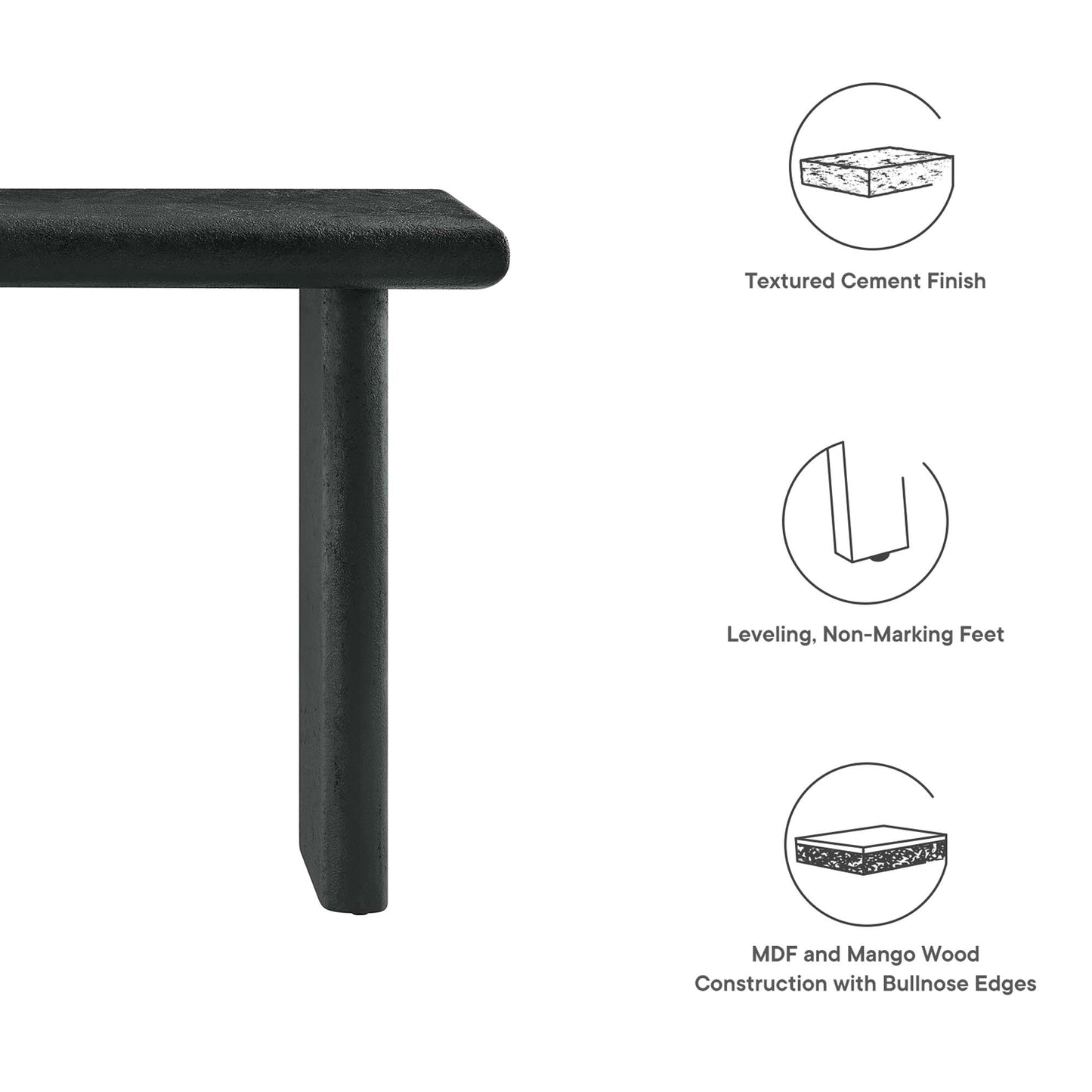 Modway - Relic Concrete Textured Console Table by Modway  Living Room Tables Black - EEI-6577-BLK