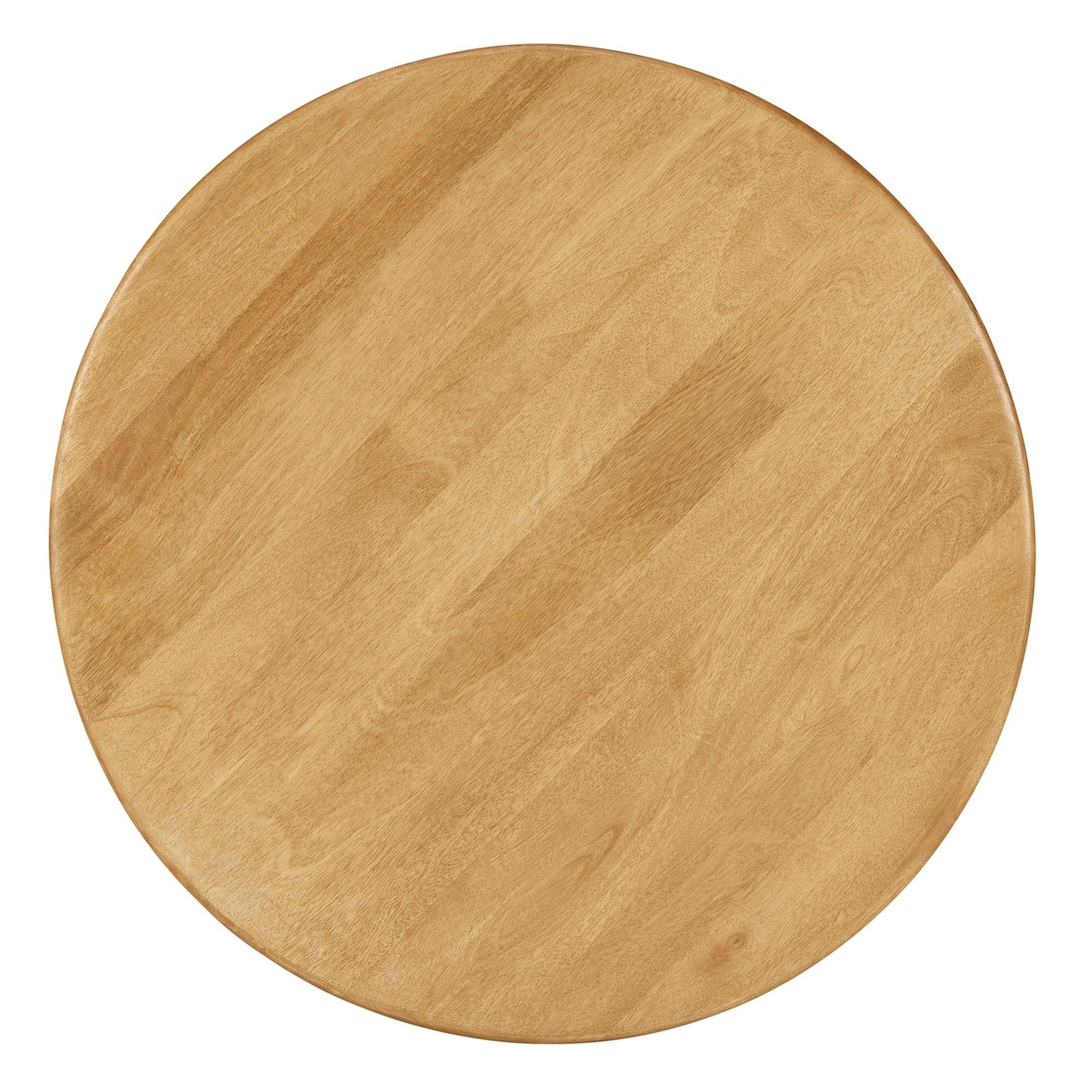 Round oak wood coffee table with a light natural finish, smooth surface and visible grain, 34-inch diameter.
