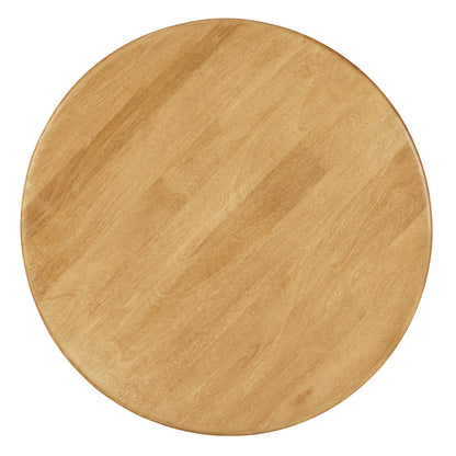 Round oak wood coffee table with a light natural finish, smooth surface and visible grain, 34-inch diameter.