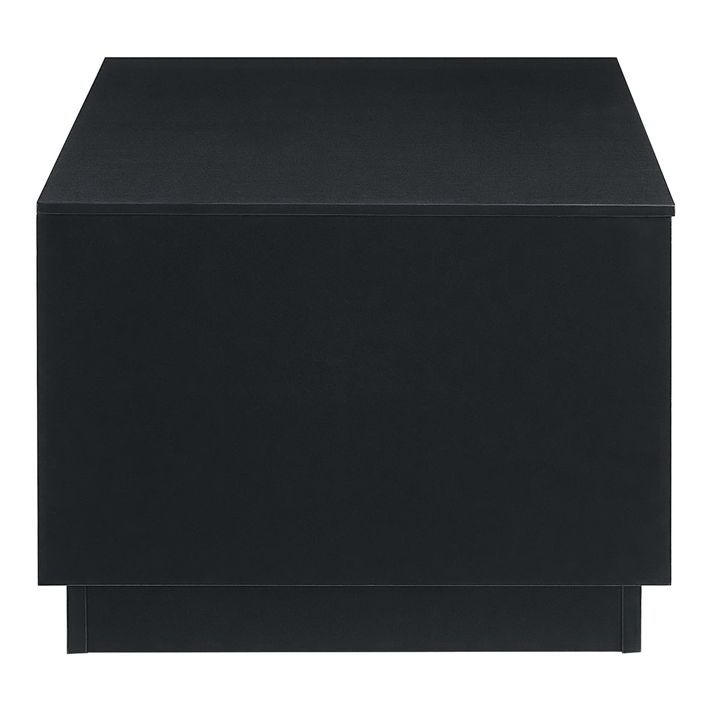Black storage cube with lid, matte finish, modern square design; doubles as small table or ottoman.