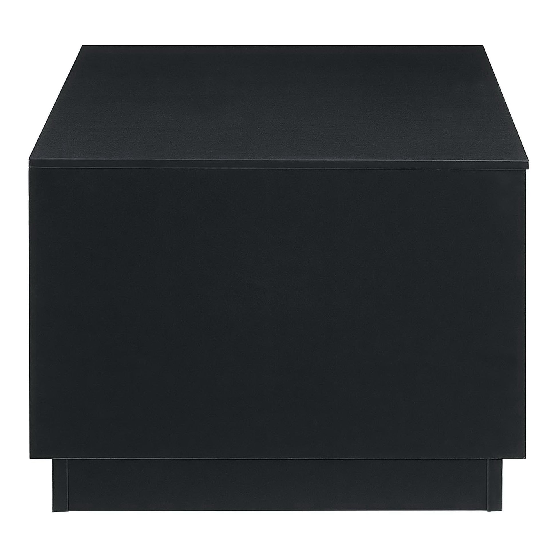 Black storage cube with lid, matte finish, modern square design; doubles as small table or ottoman.