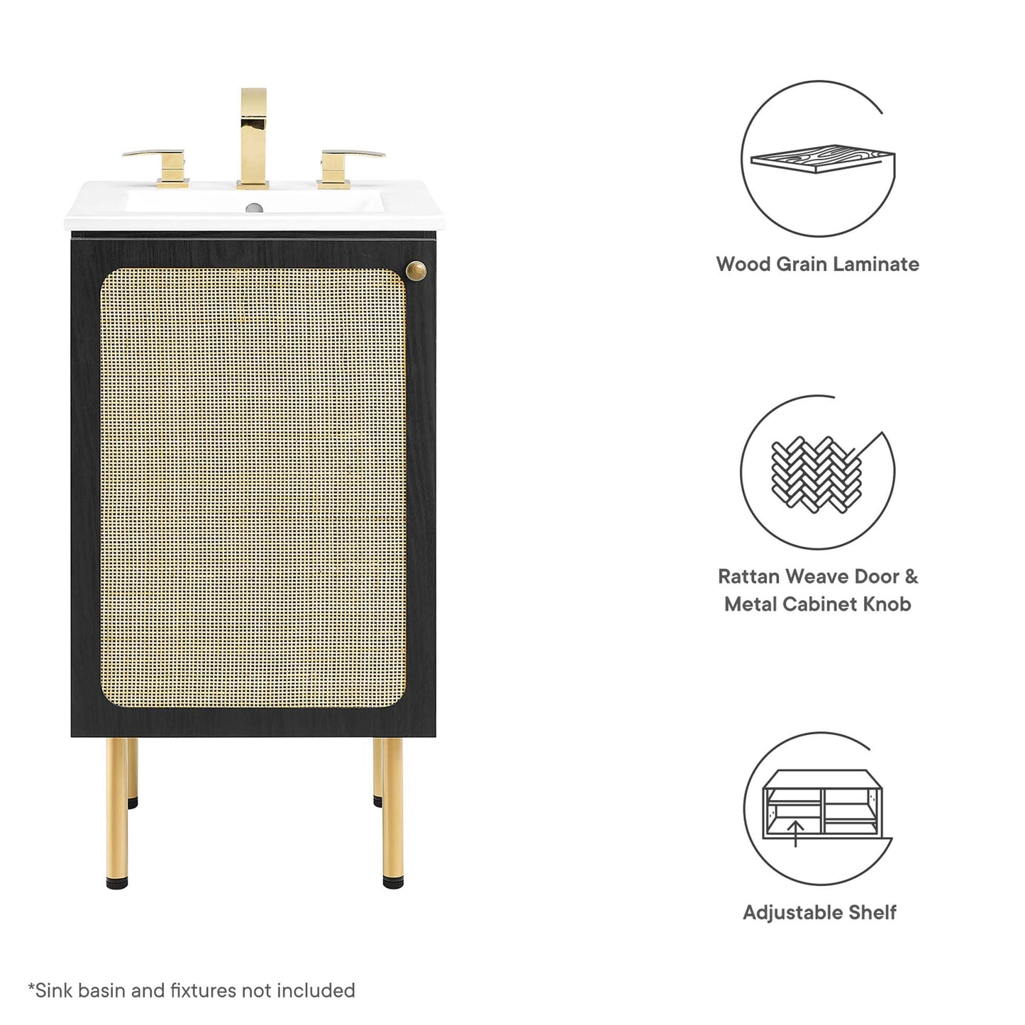 Modway Outlet Chaucer 18" Bathroom Vanity Cabinet (Sink Basin Not Included) by Modway  Bathroom Furniture Black - EEI-6600-BLK