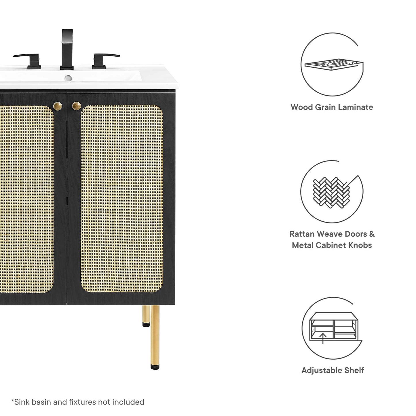 Modway Outlet Chaucer 24" Bathroom Vanity Cabinet (Sink Basin Not Included) by Modway  Bathroom Furniture Black - EEI-6601-BLK