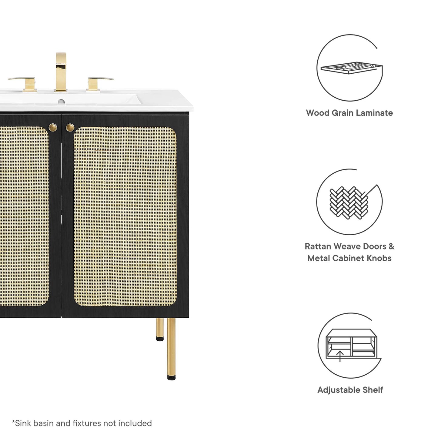 Modway Outlet Chaucer 30" Bathroom Vanity Cabinet (Sink Basin Not Included) by Modway  Bathroom Furniture Black - EEI-6602-BLK