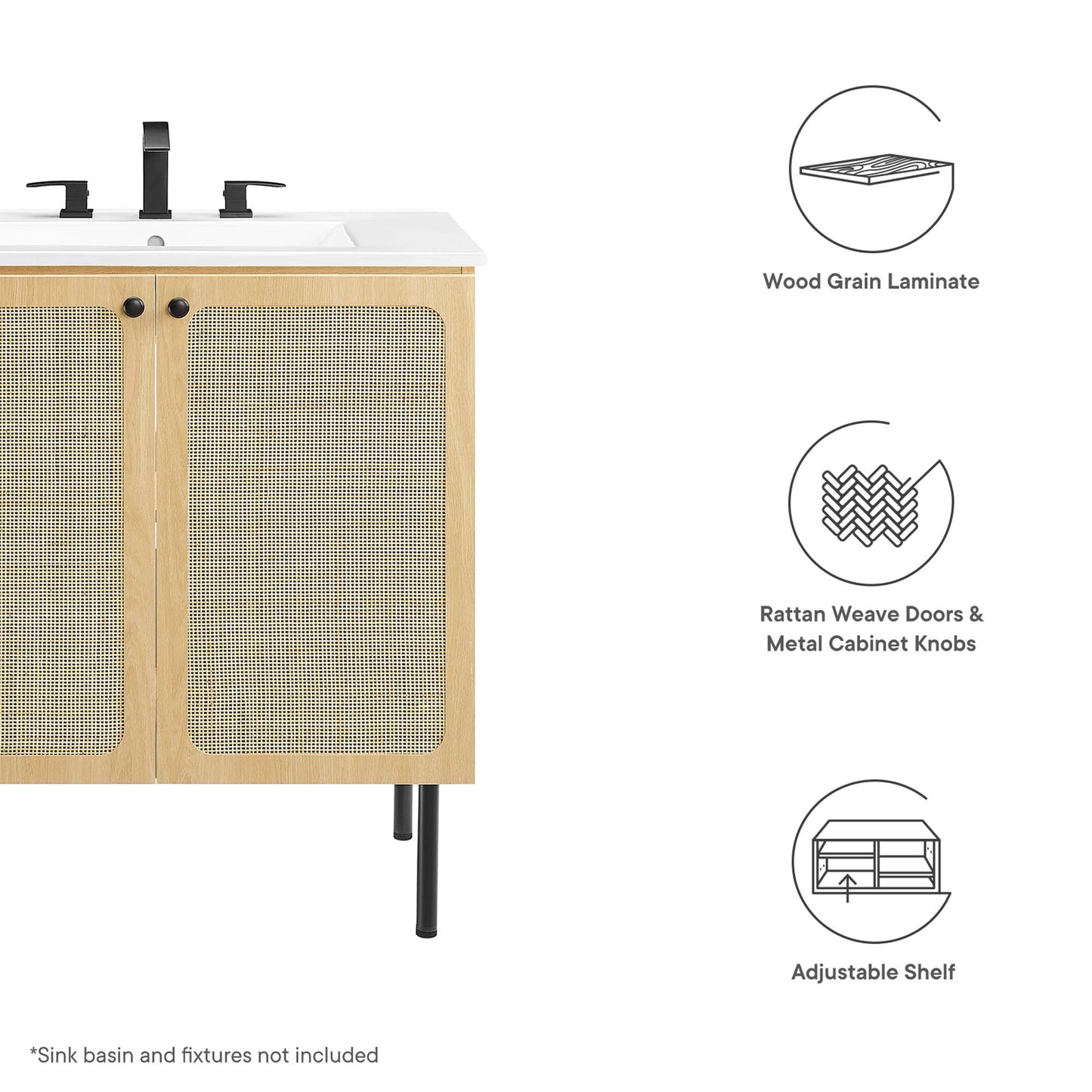 Modway Outlet Chaucer 30" Bathroom Vanity Cabinet (Sink Basin Not Included) by Modway  Bathroom Furniture Oak - EEI-6602-OAK