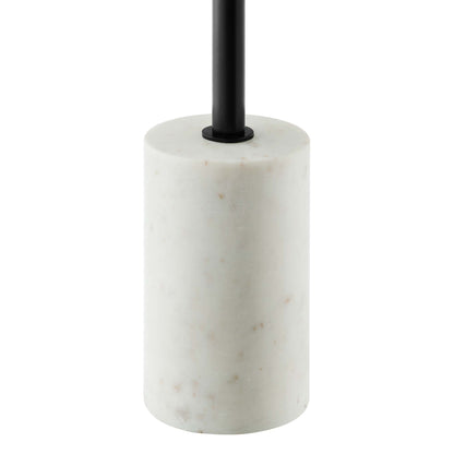 Round side table with a white top and black legs.