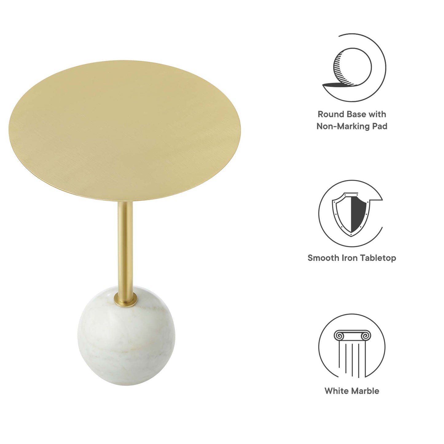 Modway - Aliza Round White Marble Side Table by Modway  Living Room Tables Brown - EEI-6606-WHI-BRA
