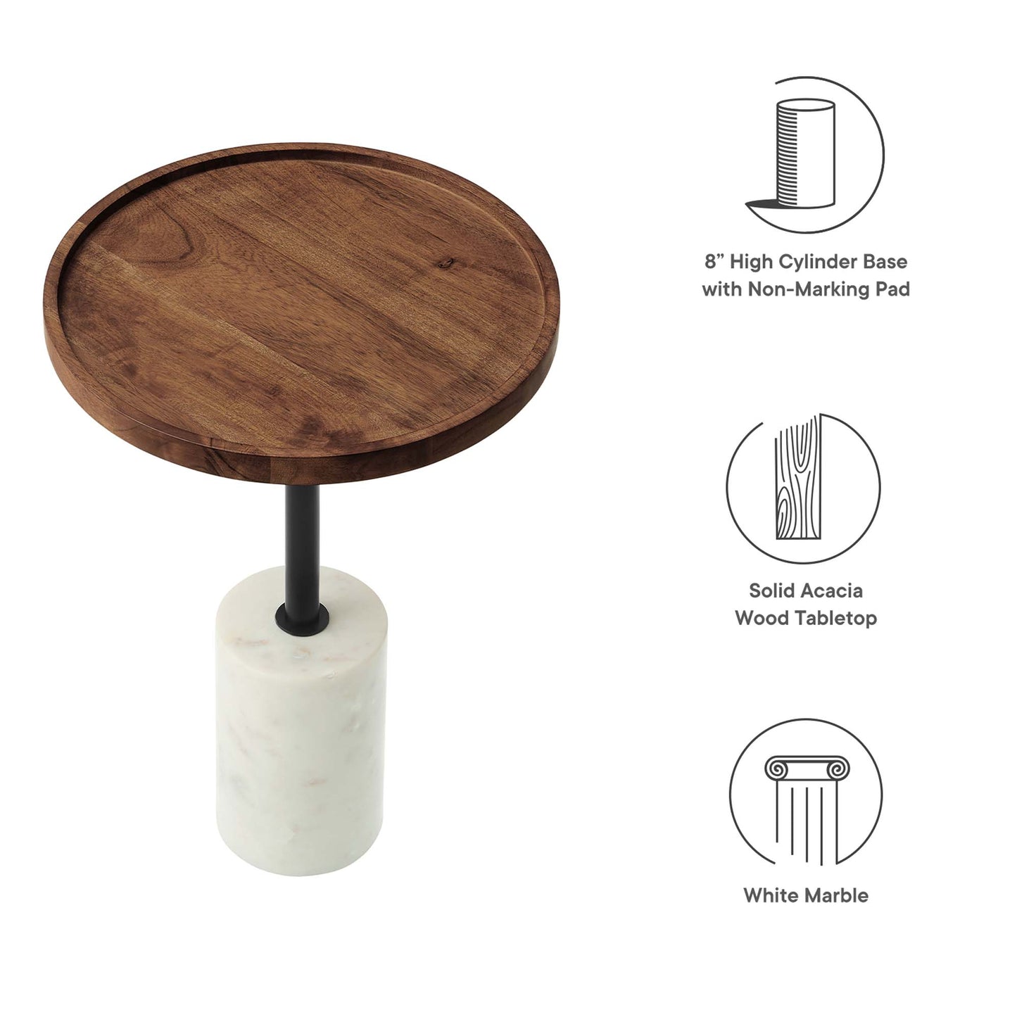 Modway - Amina Round Acacia Wood Side Table by Modway  Living Room Tables Brown - EEI-6607-WHI-LOC