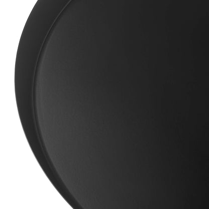 Circular black side table, partial view.