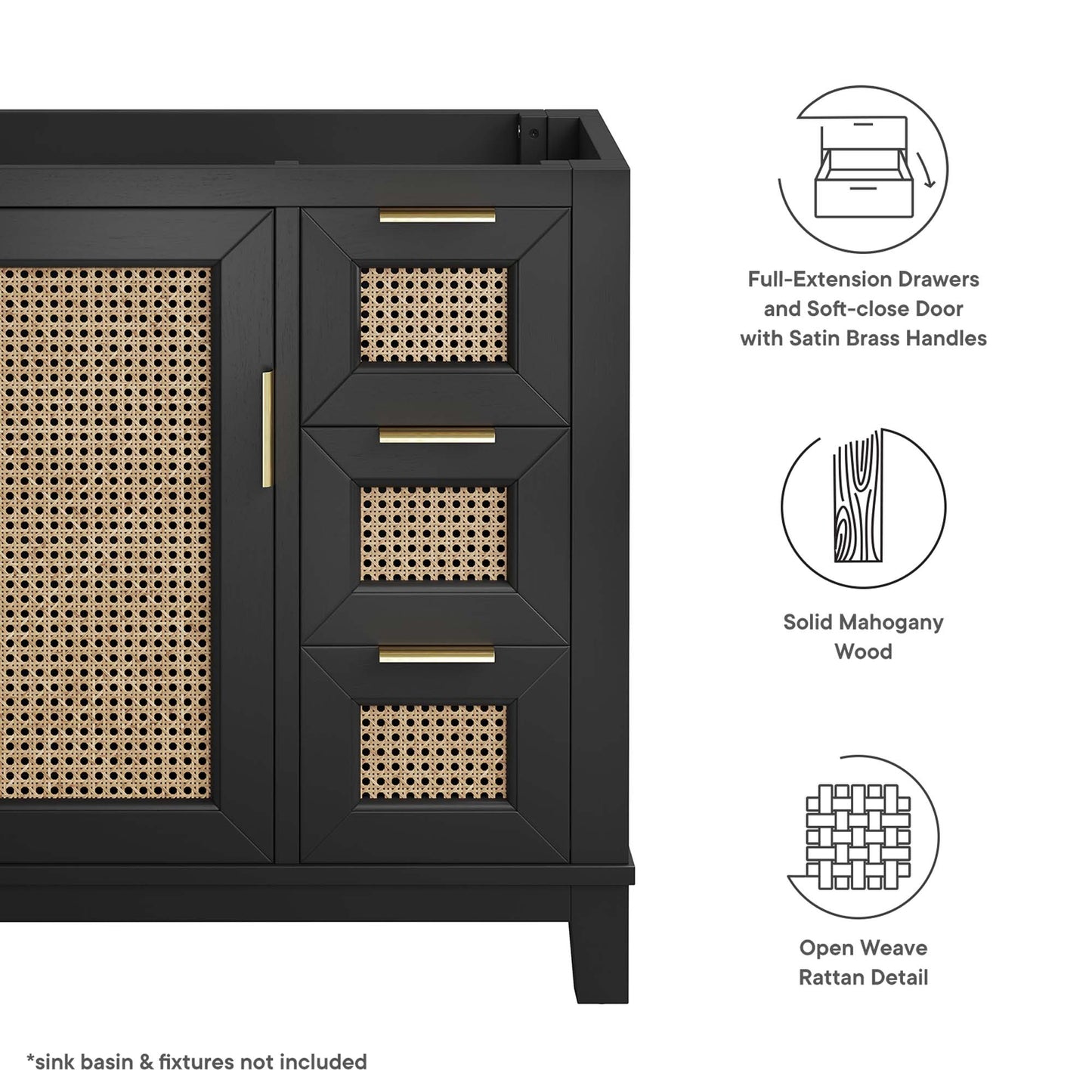 Modway - Dixie 36? Solid Wood Bathroom Vanity Cabinet (Sink Basin Not Included) by Modway  Bathroom Vanities Black - EEI-6626-BLK