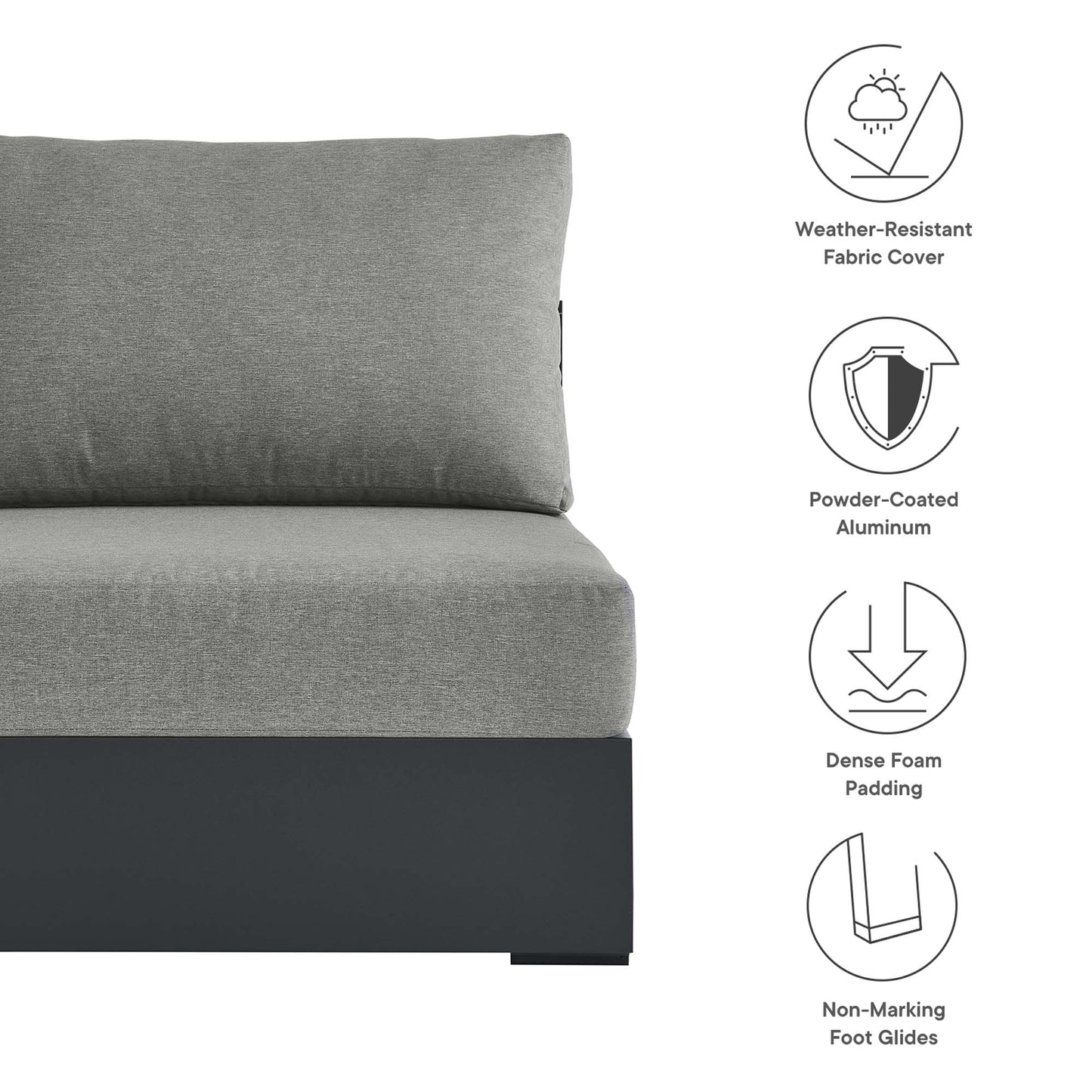 Modway - Tahoe Outdoor Patio Powder-Coated Aluminum Modular Armless Chair by Modway  Outdoor Furniture Sofa Sectionals Gray - EEI-6628-GRY-GRY