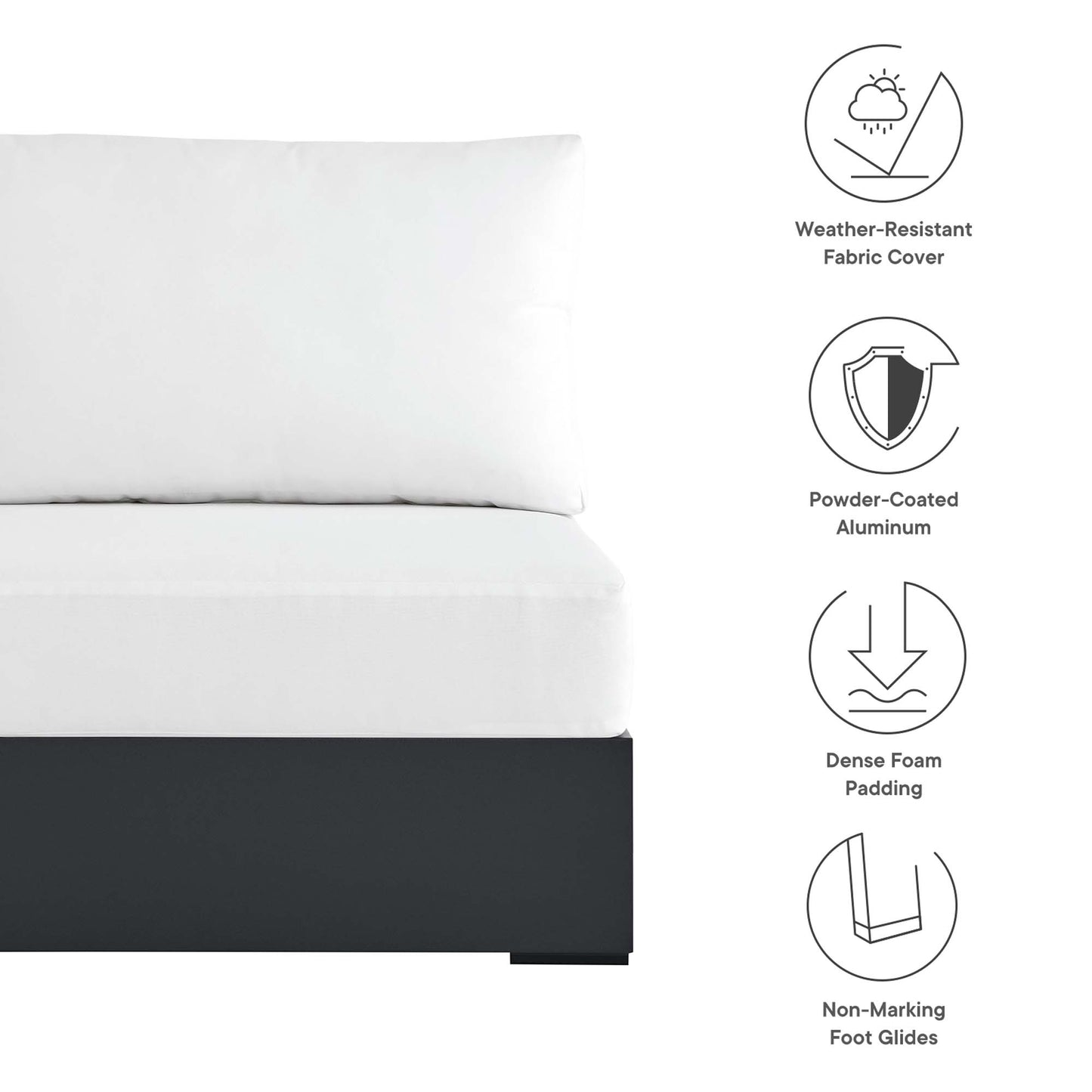 Modway - Tahoe Outdoor Patio Powder-Coated Aluminum Modular Armless Chair by Modway  Outdoor Furniture Sofa Sectionals White - EEI-6628-GRY-WHI