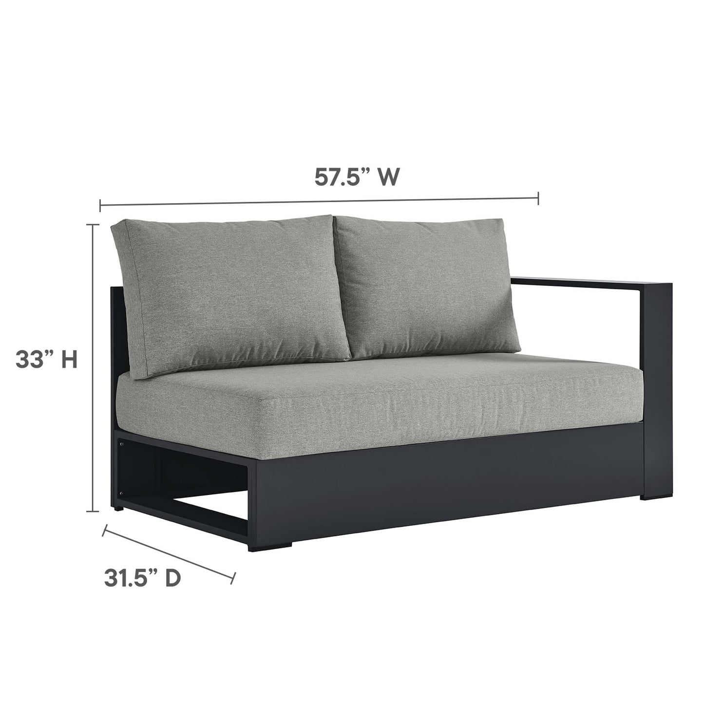Modway - Tahoe Outdoor Patio Powder-Coated Aluminum Modular Right-Facing Loveseat by Modway  Outdoor Furniture Sofa Sectionals Gray - EEI-6630-GRY-GRY
