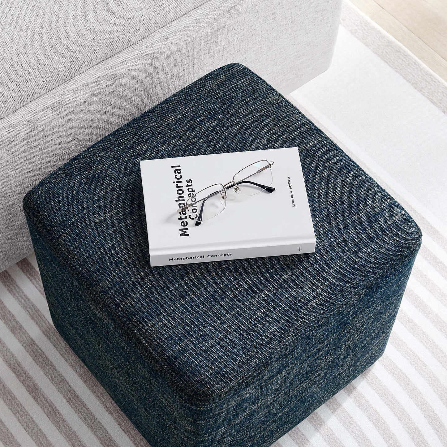 Modway - Callum 17" Square Woven Heathered Fabric Upholstered Ottoman by Modway  Living Room Sofas and Armchairs Blue - EEI-6636-HEA